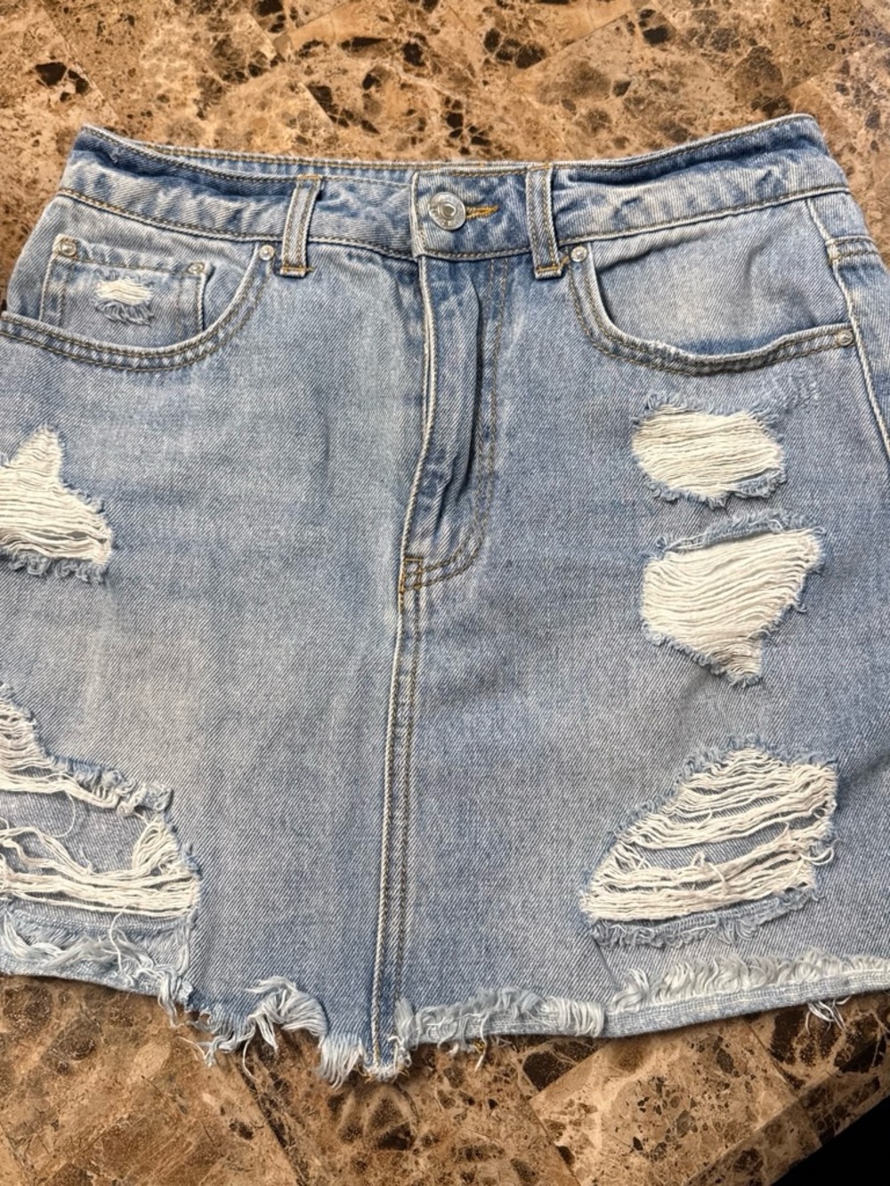 Forever 21 Light Blue Distressed Denim Mini Skirt